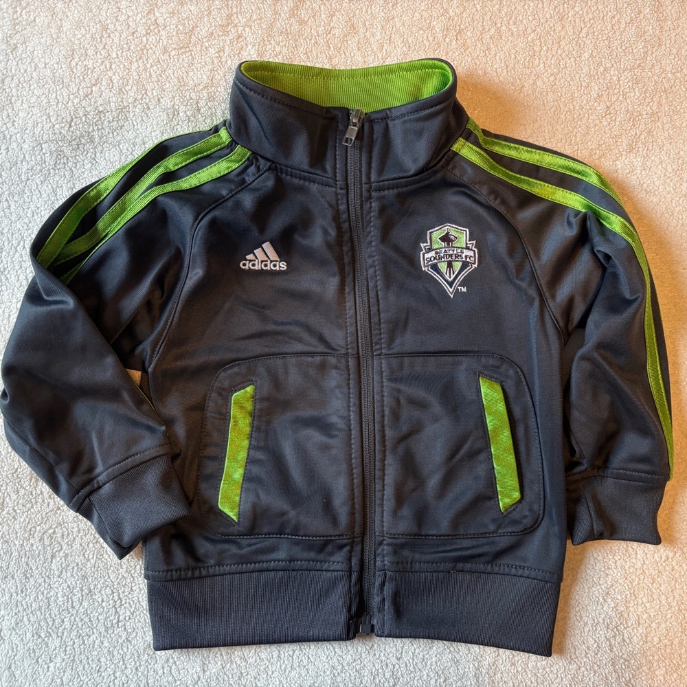 Adidas Full Zip Seattle Sounders FC Soccer Jacket, Gray Green. Sz 2T